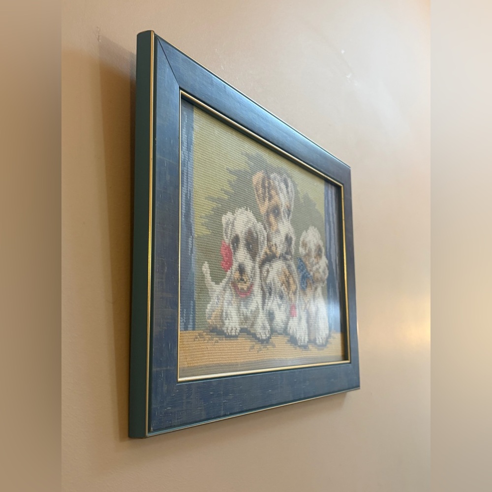 Vintage Best Friends for Life Dog Puppies Cross Stitch, Framed Cottagecore Art - Picture 10 of 13